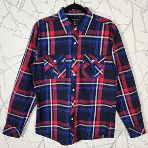 21 Men Navy Red Plaid 100% Cotton Button Front Shirt